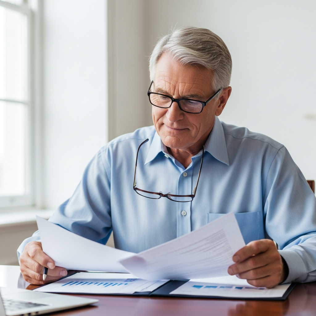 Senior man reviewing finances
